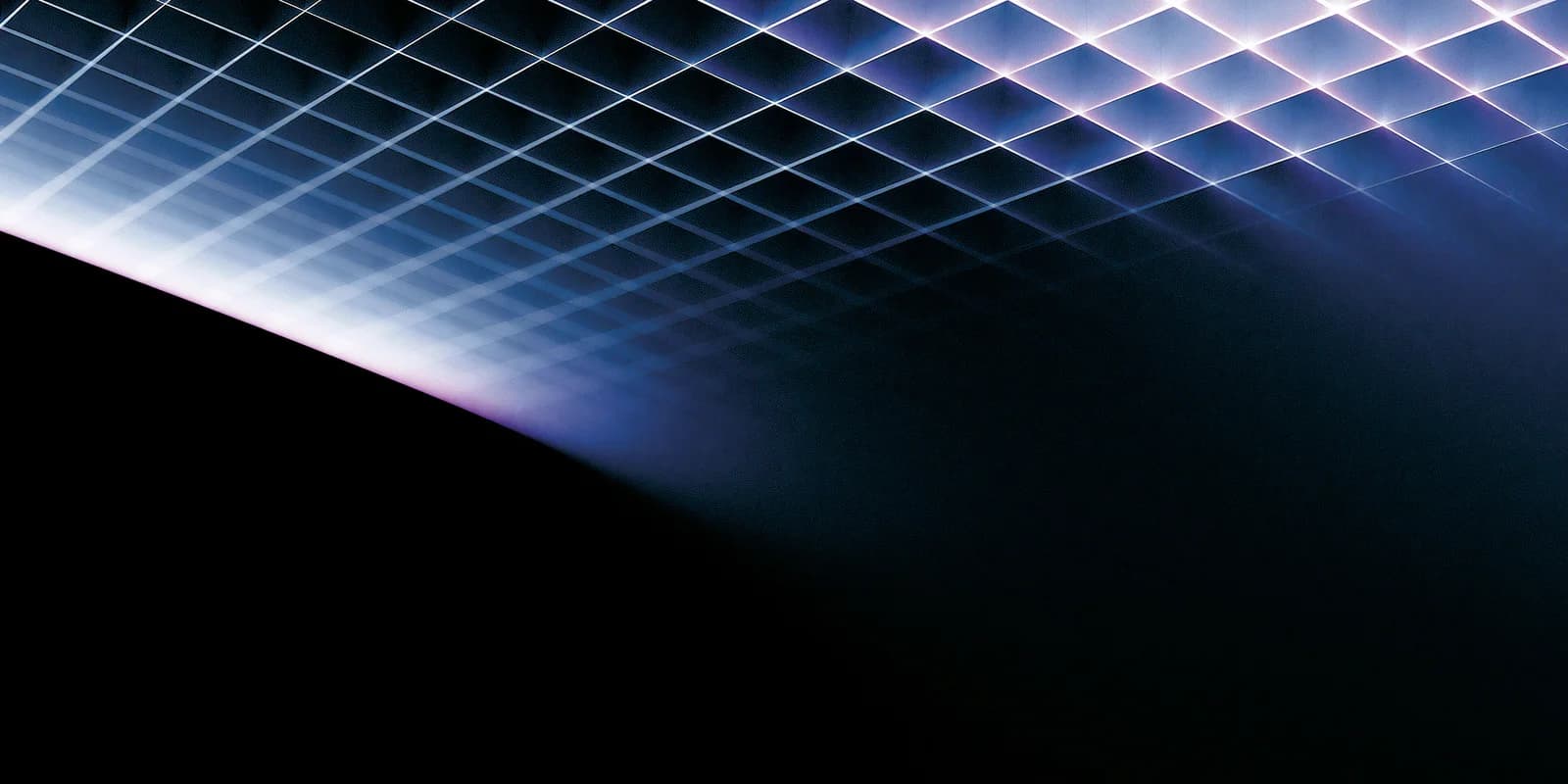 A luminous blue and violet grid receding across a deep black field.